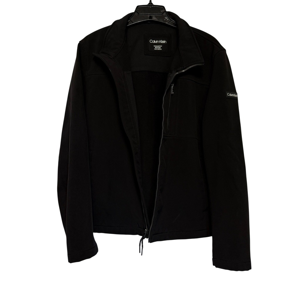 Calvin Klein Water Resistant Softshell Jacket Mens M Black Full Zip Lined - Picture 2 of 15